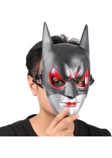 Kırmızı Gözlü Siyah Batman Maske - Lastikli Batgirl Maskesi 28X17 cm