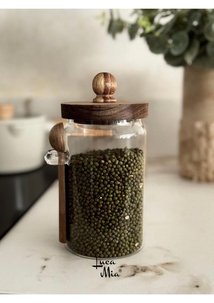 Akasya Kapaklı Kaşıklı Cam Kavanoz 750ML