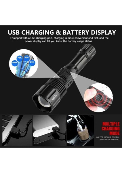 Hasuba Hs-45 Güçlü LED El Feneri Yüksek Güç Işık Şarj Edilebilir Taktik El Feneri Kamp fırsatları