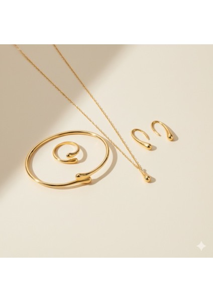 Altın Kaplama Gold 4 Lü Set Kolye Küpe Bileklik Yüzük modelleri