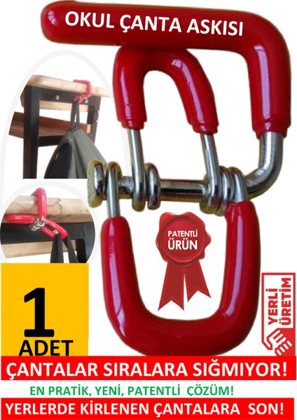 Okul Çanta Askısı 1 Adet Öğrenci Sıra Masa Yaylı Askı Aparatı Organizer Düzenleyici