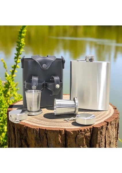 Paslanmaz Kamp Matarası ve Bardak Seti (Taşıma Kılıflı) Vip