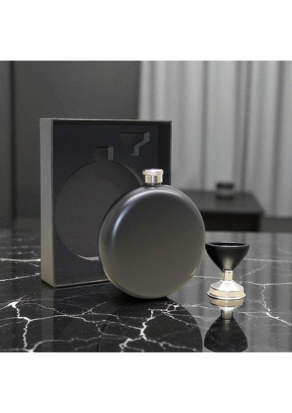 Kompakt Matara Hunili Seti – Siyah Yuvarlak Tasarım Hediyelik Şık
