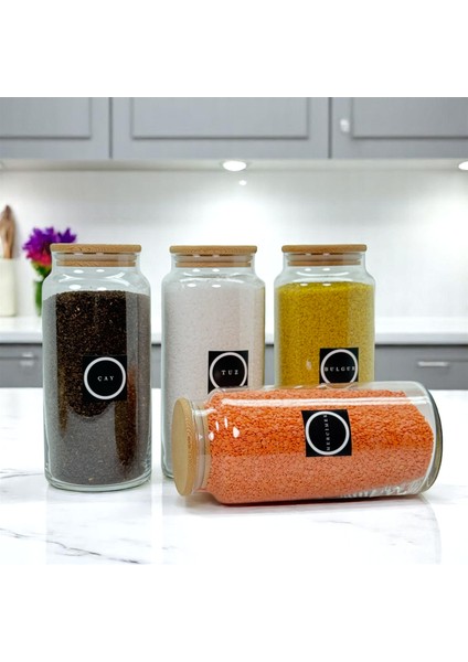12'li Ahşap Vakum Kapaklı 1400 ml Cam Saklama Kavanozu Erzak Seti Bakliyat Etiketi Hediyeli modelleri