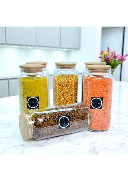 12'li Ahşap Vakum Kapaklı 1400 ml Cam Saklama Kavanozu Erzak Seti Bakliyat Etiketi Hediyeli fırsatları