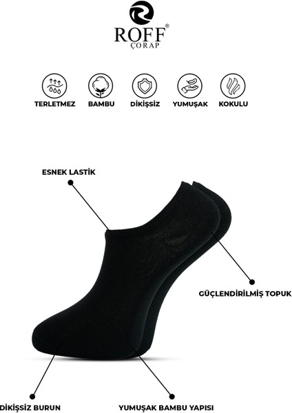 Roff Bambu Erkek Sneaker Spor Patik Çorap Dikişsiz 12’li Paket fiyatları