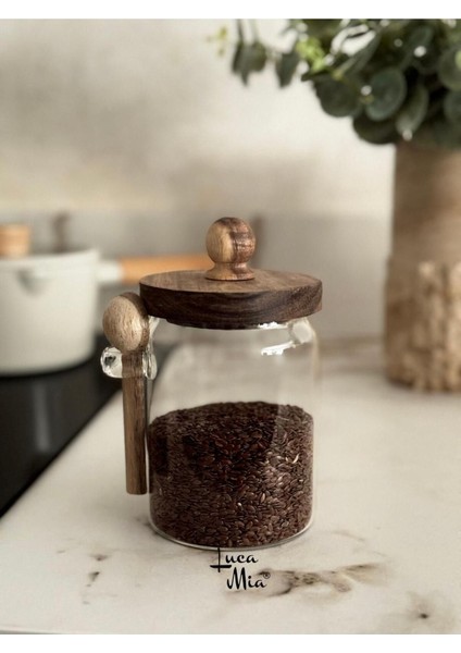 Akasya Kapaklı Kaşıklı Cam Kavanoz 550ML