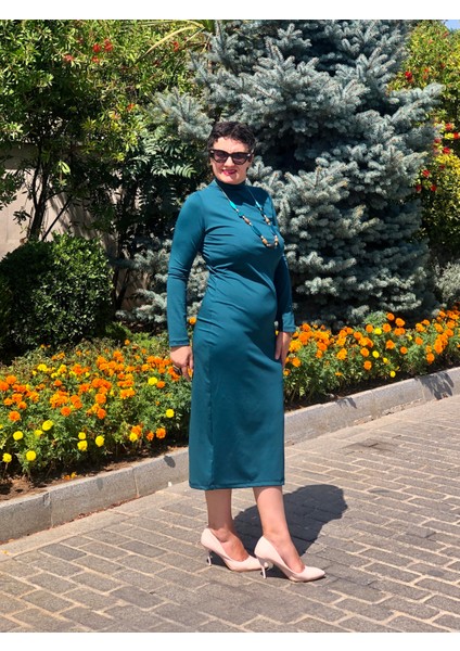 Balıkçı Uzun Kol Yırtmaçlı Midi Boy Elbise fırsatları