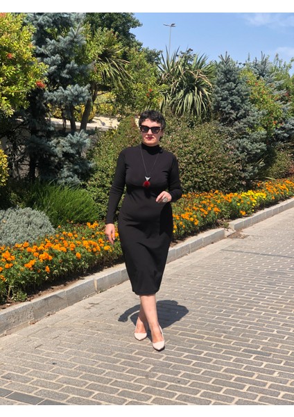 Balıkçı Yaka Uzun Kol Yırtmaçlı Midi Boy Elbise indirimleri