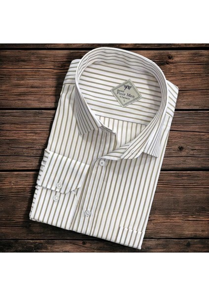 Erkek Klasik Geniş Rahat Kesim Cepli Çizgili Uzun Kollu Pamuk Gömlek fiyatları