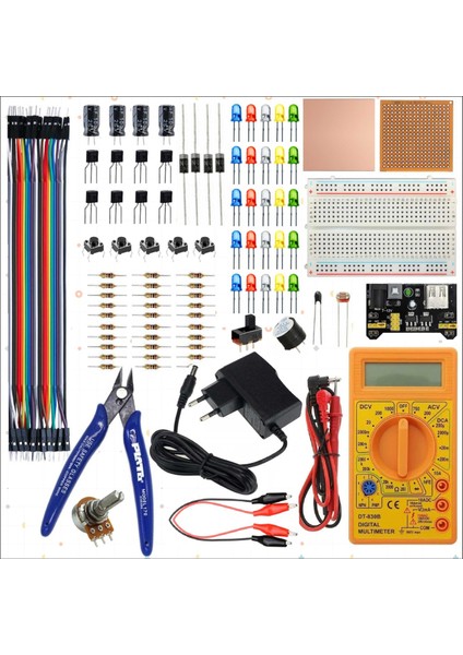 Breaboard Temel Elektronik Eğitim Full Set DT830D Multimetre Yankeski