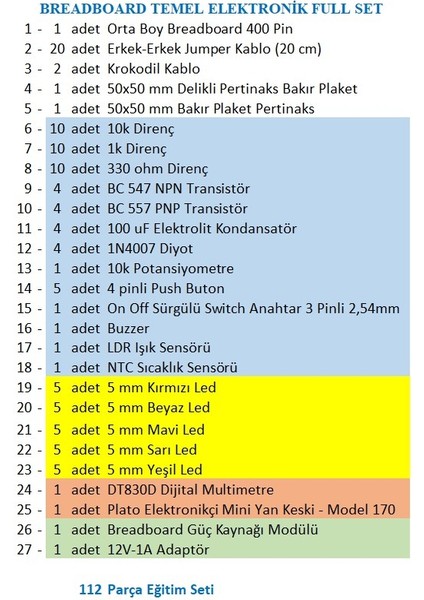 Breaboard Temel Elektronik Eğitim Full Set DT830D Multimetre Yankeski fiyatları