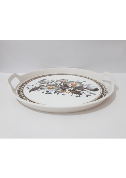 Çay Tepsi 32X32X4 cm Çiçek Desenli Yuvarlak Plastik Çay Kahve Tepsisi Servis Tepsi fiyatları