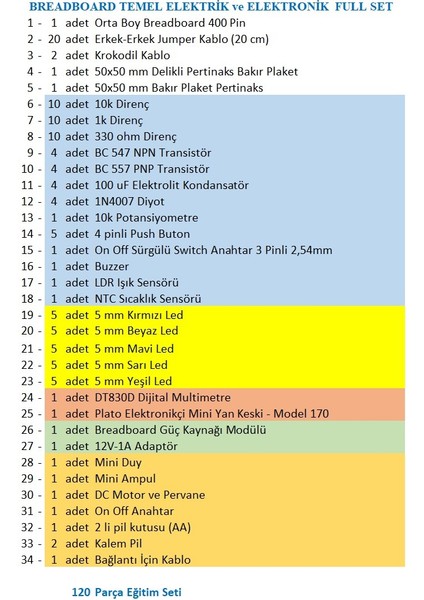 Breaboard Temel Elektrik ve Elektronik Eğitim Full Set DT830D Multimetre Yankeski fiyatları