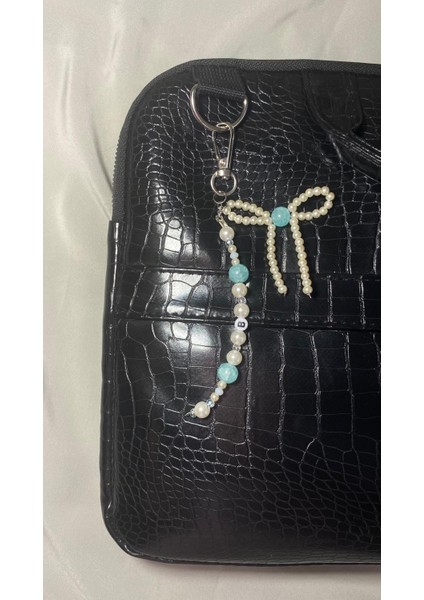 Isim Baş Harfli Inci ve Turkuaz Boncuklu Fiyonk Anahtarlık fiyatları