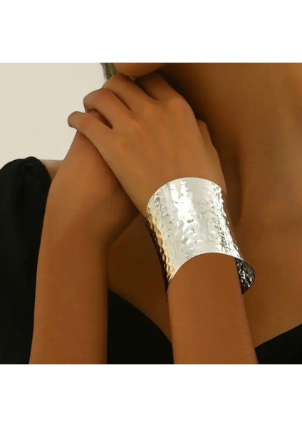 Ayarlanabilir Çekiç Desenli Geniş Manşet Kelepçe Bileklik Gold Silver