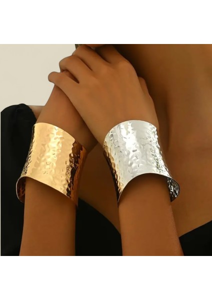 Ayarlanabilir Çekiç Desenli Geniş Manşet Kelepçe Bileklik Gold Silver fiyatları