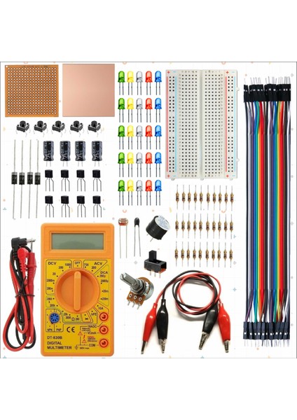 Breadboard Temel Elektronik Devre Eğitim Seti + DT830D Multimetre
