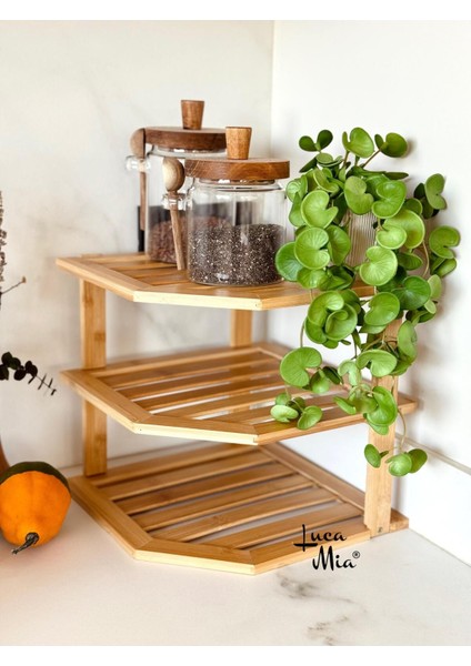 3 Katlı Bambu Köşe Rafı 25X25 cm