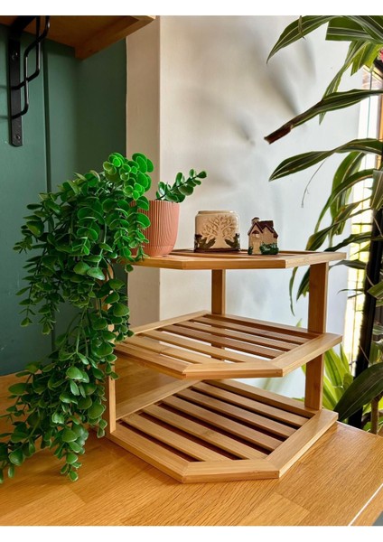 3 Katlı Bambu Köşe Rafı 25X25 cm fiyatları