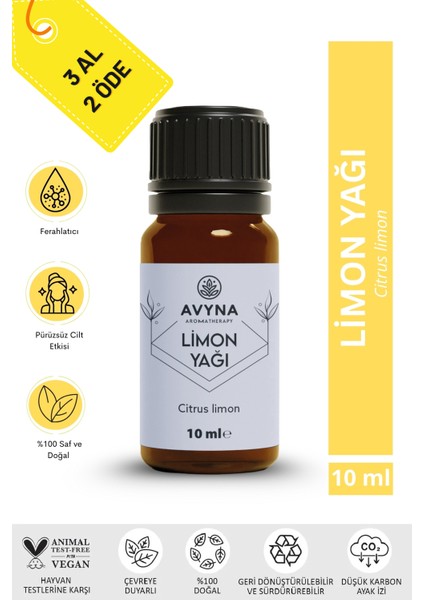 Limon Uçucu Yağı 10 ml %100 Saf ve Doğal (Lemon Essential Oil) - 3 Al 2 Öde