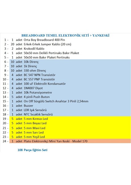 Breadboard Temel Elektronik Devre Seti + Plato Yankeski fiyatları