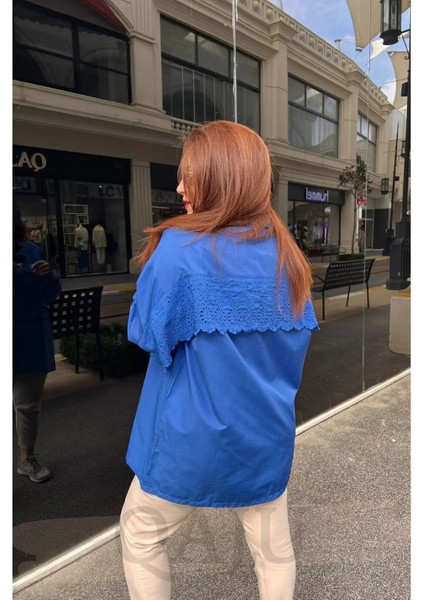 Fisto Detaylı Oversize Gömlek Mavi