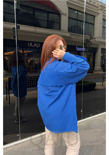 Fisto Detaylı Oversize Gömlek Mavi fırsatları