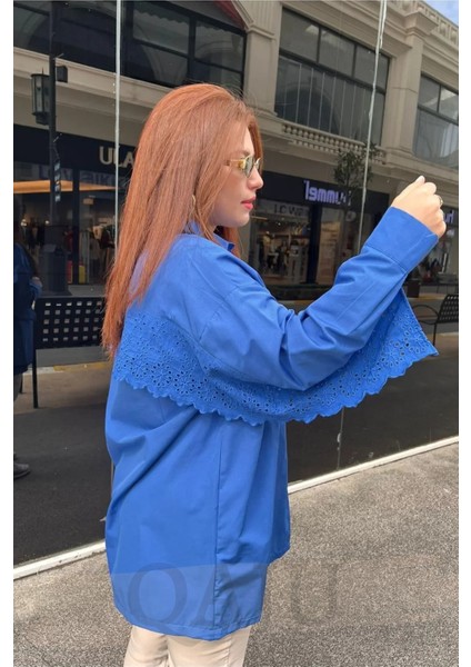 Fisto Detaylı Oversize Gömlek Mavi indirimleri
