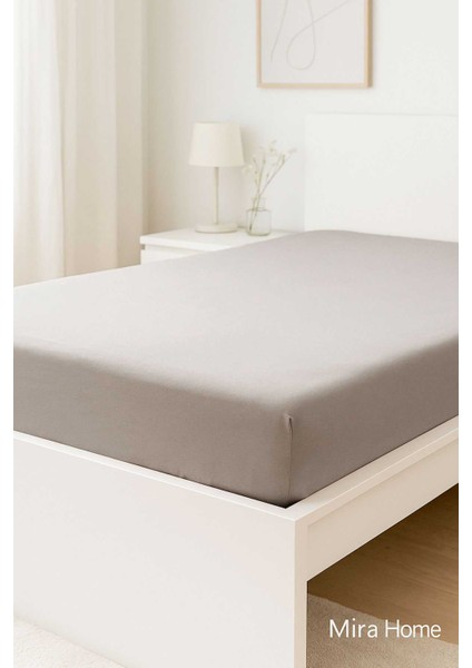 Çift Kişilik Düz Penye &#37;100 Pamuklu Lastikli Çarşaf 160X200 Newsheet Gri