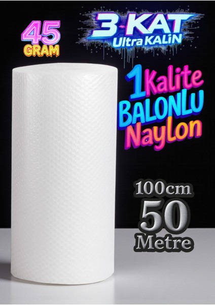 ( 45 Gram ) 100 cm x 50 Metre Balonlu Ambalaj Naylonu Pat Pat Baloncuklu Havalı Pıt Pıt (Koli Bandı Hediye)