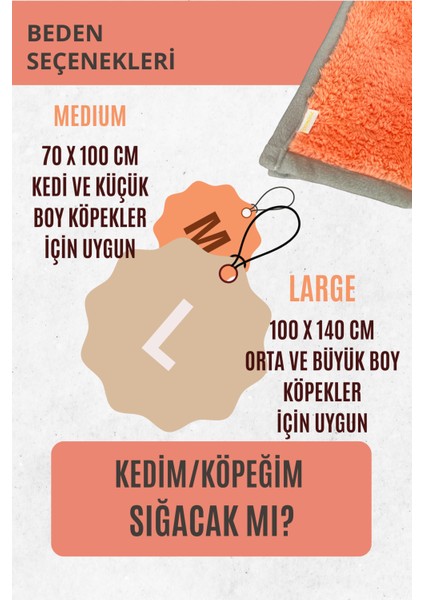 Kedi ve Köpek Battaniyesi - Çift Katlı, Yıkanabilir L (Şeftali) modelleri