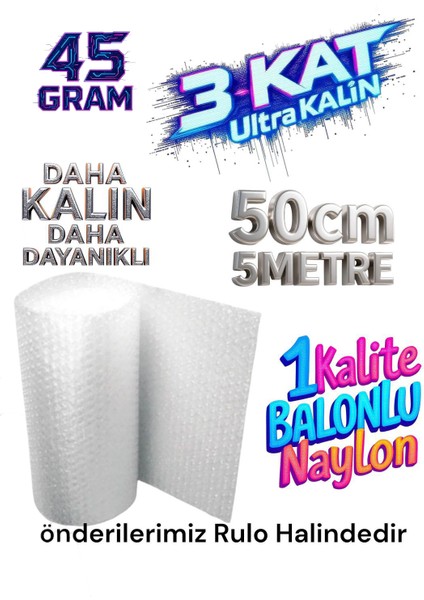 ( 45 Gram ) 50 cm X 5 Metre Balonlu Ambalaj Naylonu Pat Pat Baloncuklu Havalı Pıt Pıt