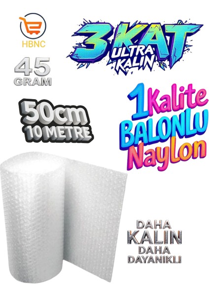 (45 Gram) 50 cm X10 Metre Balonlu Ambalaj Naylonu Pat Pat Baloncuklu Havalı Pıt Pıt