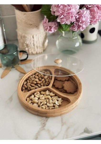 3 Bölmeli Kapaklı Bambu Çerezlik ve Kahvaltılık 28CM fiyatları