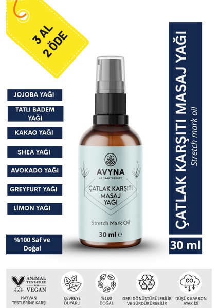 Çatlak Karşıt Masaj Yağı 100 ml Cam Şişede %100 Doğal (Stretch Mark Oil) - 3 Al 2 Öde