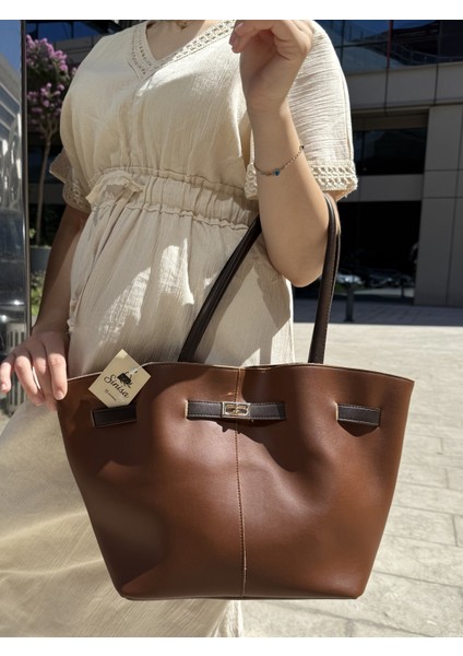 Kadın Leo Model Nubuk Kilit Detaylı El ve Omuz Çantası
