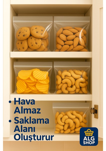 100’LÜ Buzdolabı Kilitli Torba Poşet Dondurucu Ikramlık Çerez Davet Kına Hediyelik Poşeti 13X16 cm