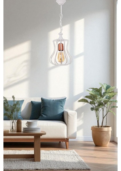 Deren Tekli Avize Beyaz – Bakır Huni Detaylı, Camsız Metal Gövde, E27 Duylu, Rustik Ampul Uyumlu modelleri