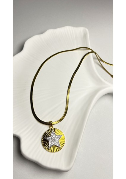 Altın Kaplama Çelik Yıldız Figürlü Zirkon Taşlı Kolye fiyatları