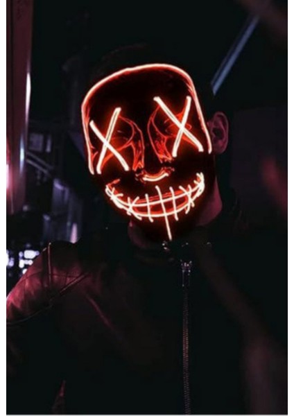 Büro Ev Ofis Gösteri Kostümü Için Pilli Turuncu LED Işıklı Korku Maskesi modelleri