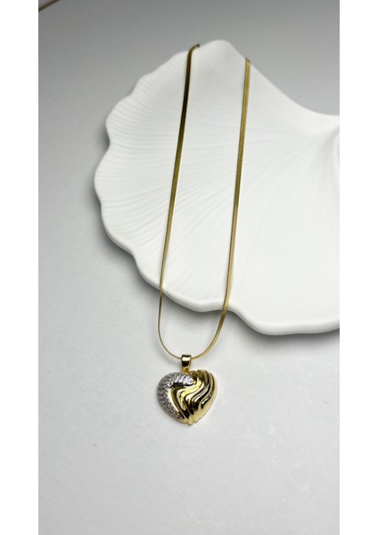 Altın Kaplama Çelik Kalp Figürlü Zirkon Taşlı Kolye fiyatları