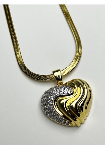 Altın Kaplama Çelik Kalp Figürlü Zirkon Taşlı Kolye modelleri