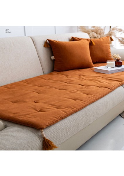 Tarçın Piremium Keten Evcil Hayvan Dostu Keten Koltuk Pedi / Şilte [kırlentli]