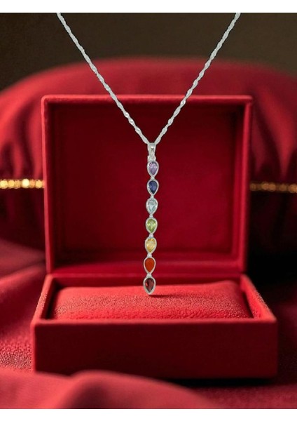 Doğal Taşlı 7 Çakra Gümüş Kolye Ucu - Uyum ve Denge Sembolü