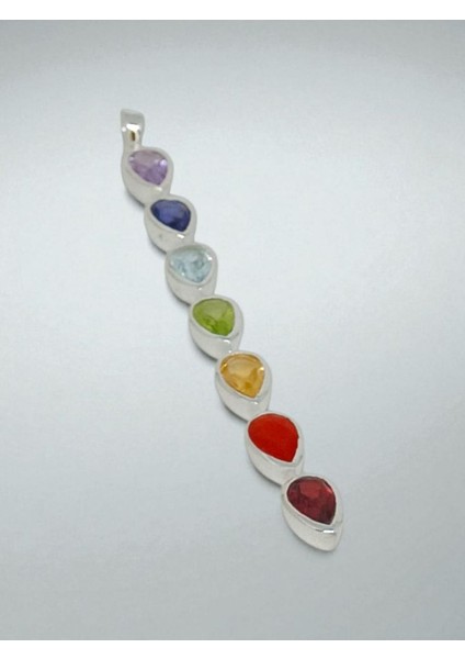 Doğal Taşlı 7 Çakra Gümüş Kolye Ucu - Uyum ve Denge Sembolü fiyatları