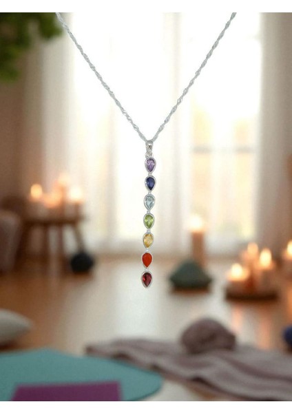 Doğal Taşlı 7 Çakra Gümüş Kolye Ucu - Uyum ve Denge Sembolü modelleri