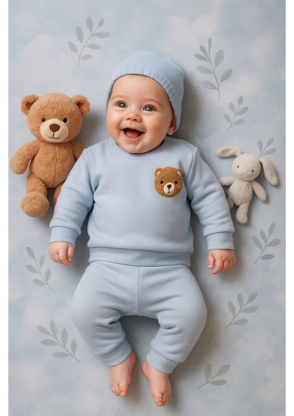 Bebek 0/1-0/3 Ay Ayıcık Nakışlı Hastane Çıkışı Yenidoğan Sweatshirt-Patiksiz Alt modelleri