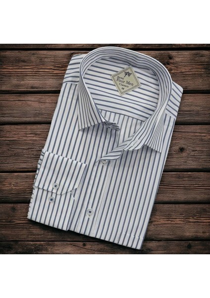 Erkek Klasik Geniş Rahat Kesim Cepli Çizgili Uzun Kollu Pamuk Gömlek fiyatları