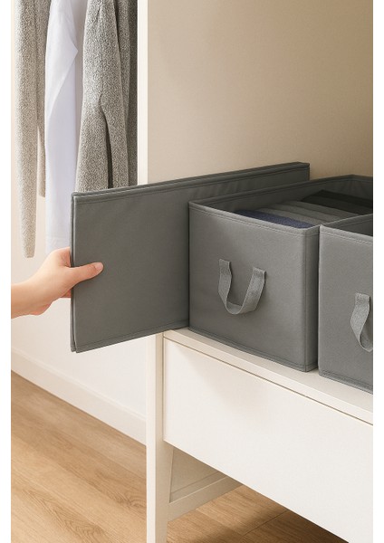 Raf Düzenleyici 25 cm - Gri Tela Kumaş | 2 Adet | Mukavva, Katlanabilir Kıyafet Saklama Organizeri